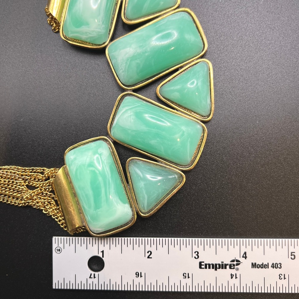 VTG Amrita Singh Statement Necklace Green Gold Chunky Geometric Marbled‎ Resin - Picture 12 of 13